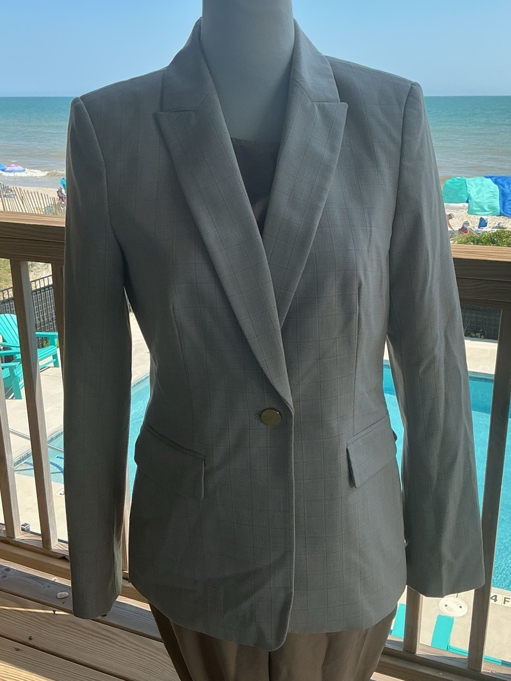 Calvin Klein Taupe Plaid Tailored Blazer - Picture 4 of 14